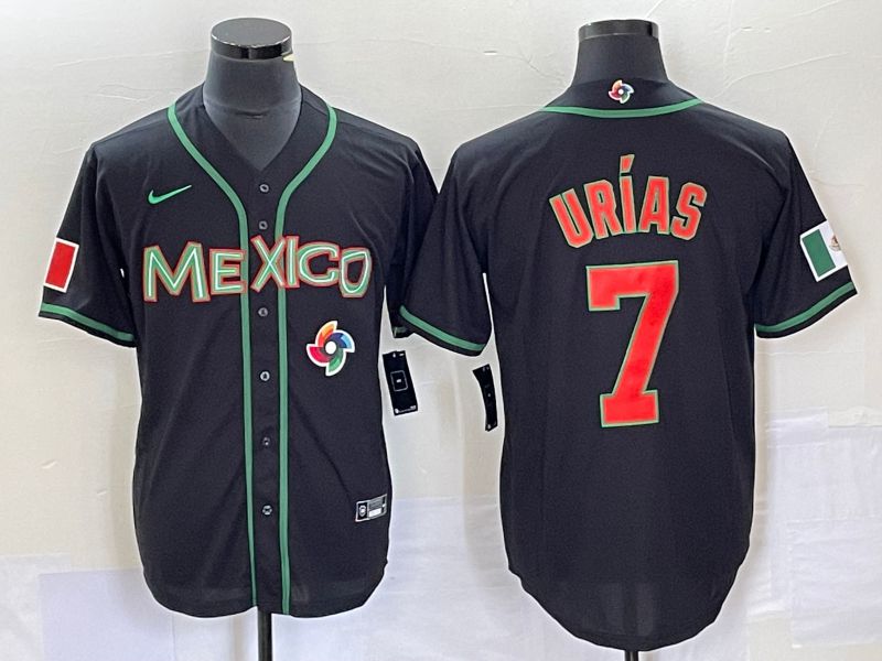 Men 2023 World Cub Mexico 7 Urias Black red Nike MLB Jersey13